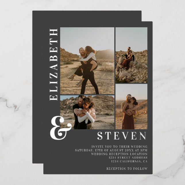 Invitation En Aluminium Ampersand gris 4 mariage de grille photo (Recto/Verso)
