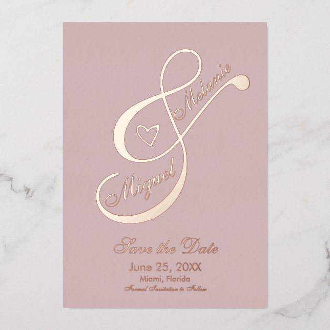 Invitation En Aluminium Ampersand Heart Rose Blush Enregistrer la date Pre (Recto)