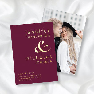 Invitation En Aluminium Ampersand Moderne Bourgogne Photo Enregistrer La D