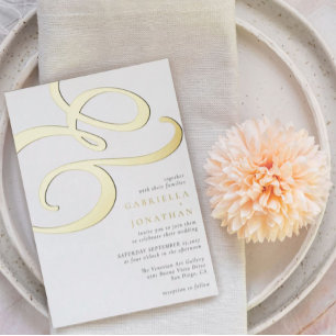 Invitation En Aluminium Ampersand moderne simple Mariage Black Gold