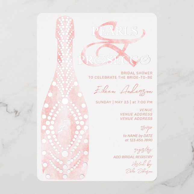 Invitation En Aluminium Ampersand Pearls & Prosecco Fête des mariées Argen (Recto)