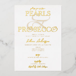 Invitation En Aluminium Ampersand Perles Blanches & Prosecco Enterrement d