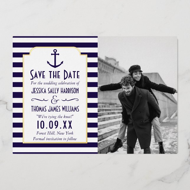 Invitation En Aluminium Ancre Nautique Photo Mariage Enregistrer La Date R (Recto)