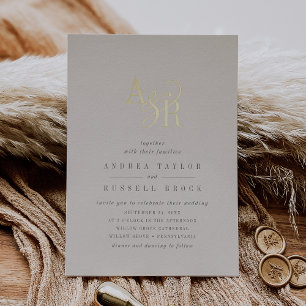 Invitation En Aluminium ANDREA Mariage élégant formel beige et or feuille