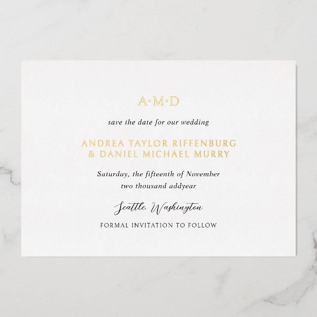 Invitation En Aluminium Andrea Noir Blanc Élégant Mariage Enregistrer La D (Recto)