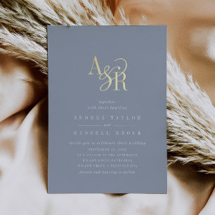 Invitation En Aluminium ANDREA Poussiéreux Bleu Or Feuille Formal Élégant