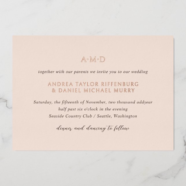 Invitation En Aluminium Andrea Tan Mariage élégant (Recto)