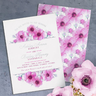 Invitation En Aluminium Anémone florale aquarelle mariage blanc rose