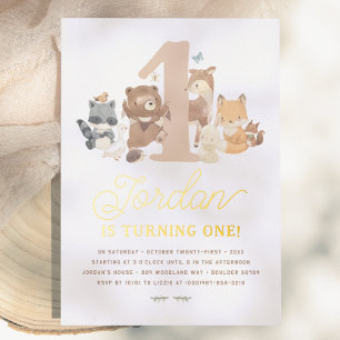 Invitation En Aluminium Animaux Brillants de la Forêt pour une Première Fê