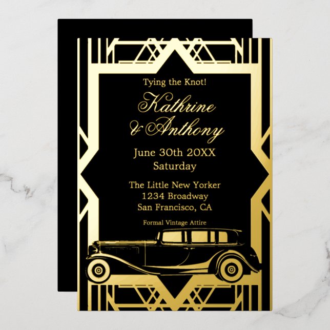 Invitation En Aluminium Années folles Limo Gatsby Style Foil Invitatiatiat (Recto/Verso)
