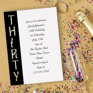 Invitation En Aluminium Anniversaire 30 ans écriture manuscrite noir blanc