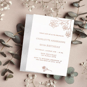 Invitation En Aluminium Anniversaire blanc or rose floral élégant