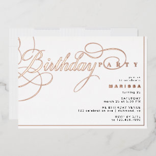 Invitation En Aluminium Anniversaire Calligraphie Moderne Glam Or Rose Et