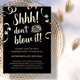 Invitation En Aluminium Anniversaire de la surprise Black & Gold   Ne souf