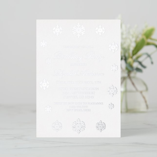 Invitation En Aluminium Anniversaire de l'hiver du flocon de neige (Debout devant)