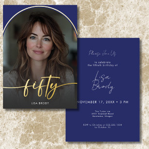Invitation En Aluminium Anniversaire des Cinquante Ans Arche Bleue Minimal