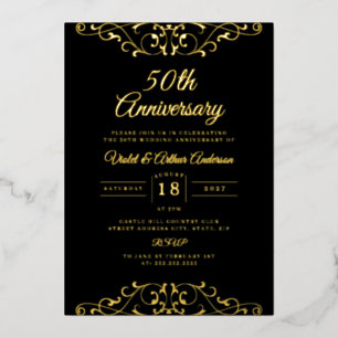 Invitation En Aluminium Anniversaire du 50e Mariage de l'hiver noir classi