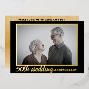 Invitation En Aluminium Anniversaire du 50e Mariage moderne Black & Gold