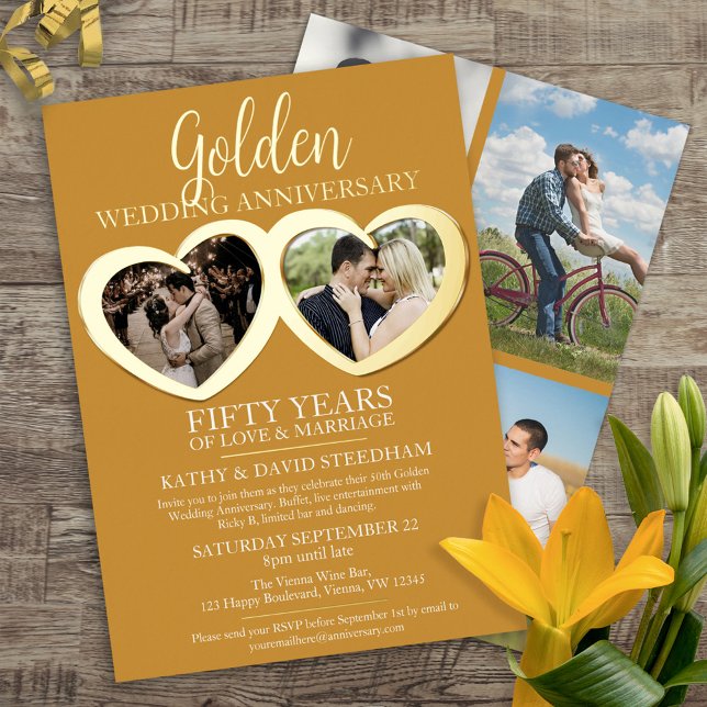 Invitation En Aluminium Anniversaire du mariage d'or 50ème fête 6 photos (Créateur téléchargé)