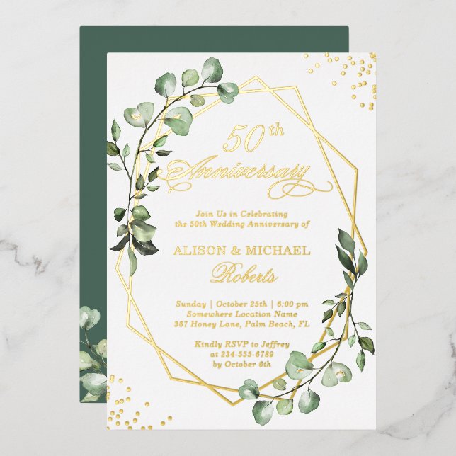 Invitation En Aluminium Anniversaire du Mariage Feuille de l'Eucalyptus ca (Recto/Verso)