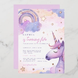 Invitation En Aluminium Anniversaire Filles Étoiles Licorne Violette Magiq