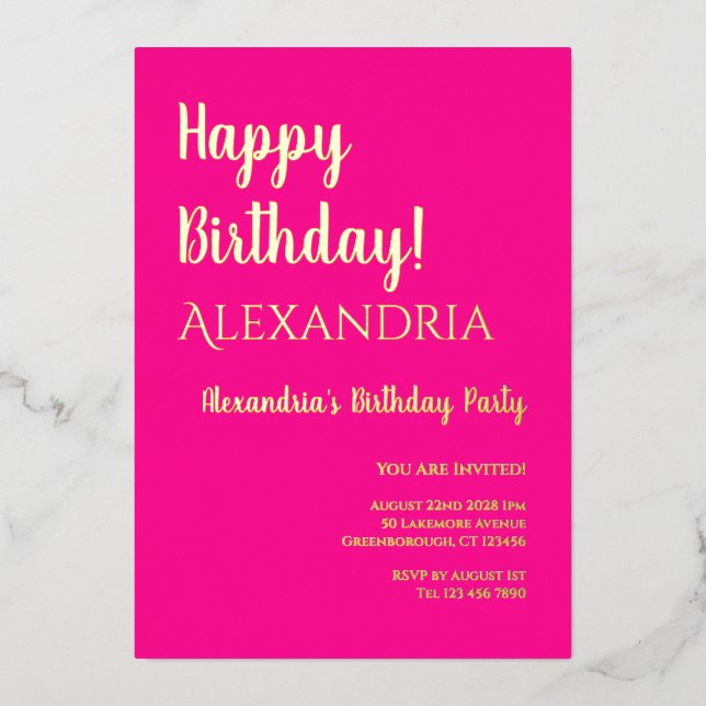 Invitation En Aluminium Anniversaire Hot rose Heureux Anniversaire Real Go (Recto)