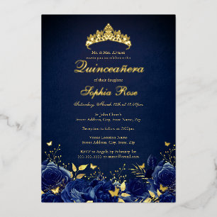 Invitation En Aluminium Anniversaire Marine Floral Butterfly Tiara Quincea