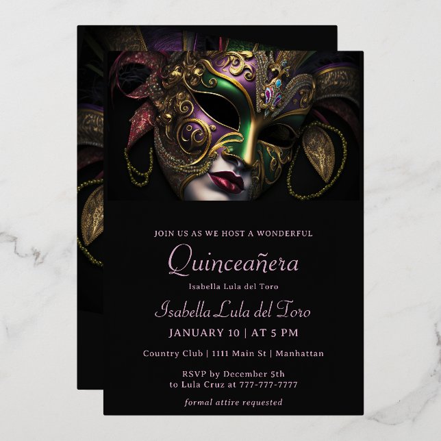 Invitation En Aluminium Anniversaire Masquerade à couper le souffle (Recto/Verso)