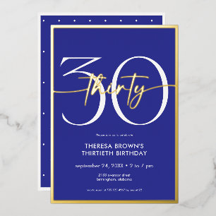 Invitation En Aluminium Anniversaire Moderne Minimaliste Royal Bleu Trente