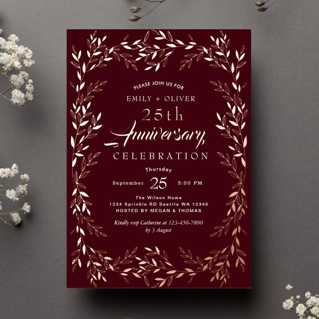 Invitation En Aluminium Anniversaire Red Elegant Gold Leaf (Créateur téléchargé)