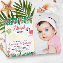 Invitation En Aluminium Anniversaire Réel Filles 1ère Fête Tropicale d'Été