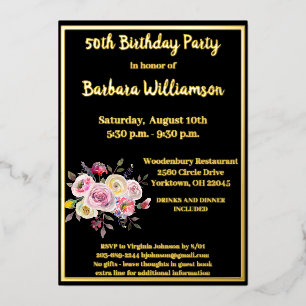 Invitation En Aluminium Anniversaire Tout Âge Noir OR Véritable  