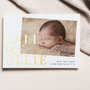 Invitation En Aluminium Annonce de naissance BÉBÉ Appelle-moi Photo OR Épa