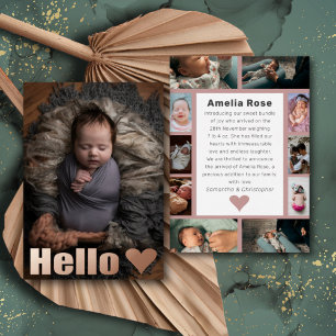 Invitation En Aluminium Annonce de naissance bébé Collage Photo Or Rose Ré