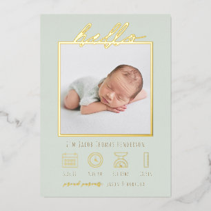 Invitation En Aluminium Annonce de naissance moderne avec feuillet "Bonjou