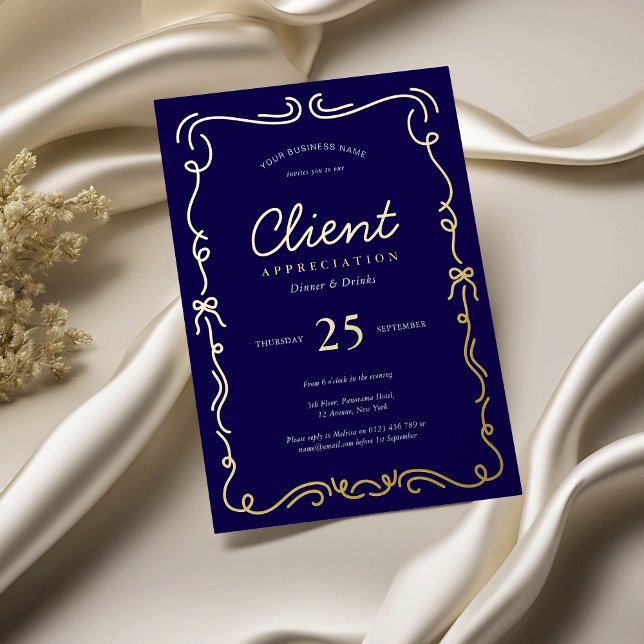 Invitation En Aluminium Appréciation des clients de l'entreprise Marine &  (Elegant appreciation event invitations in navy and gold foil (can also be silver or rose gold))