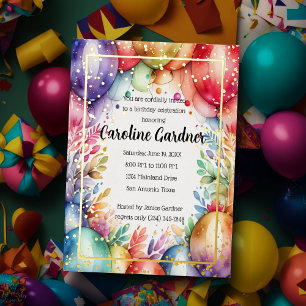 Invitation En Aluminium Aquarelle Ballons d'anniversaire Floral coloré