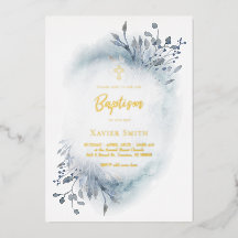 aquarelle bleu poussiéreux feuillage Baptême