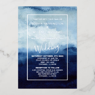 Invitation En Aluminium Aquarelle bleue Foil - Modèle modifiable