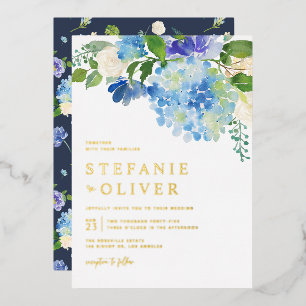 Invitation En Aluminium Aquarelle bleue Hydrangea Hiver Floral Mariage
