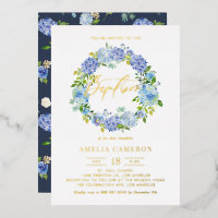 Aquarelle Blue Hydrangea Fleurs Wreath Baptême