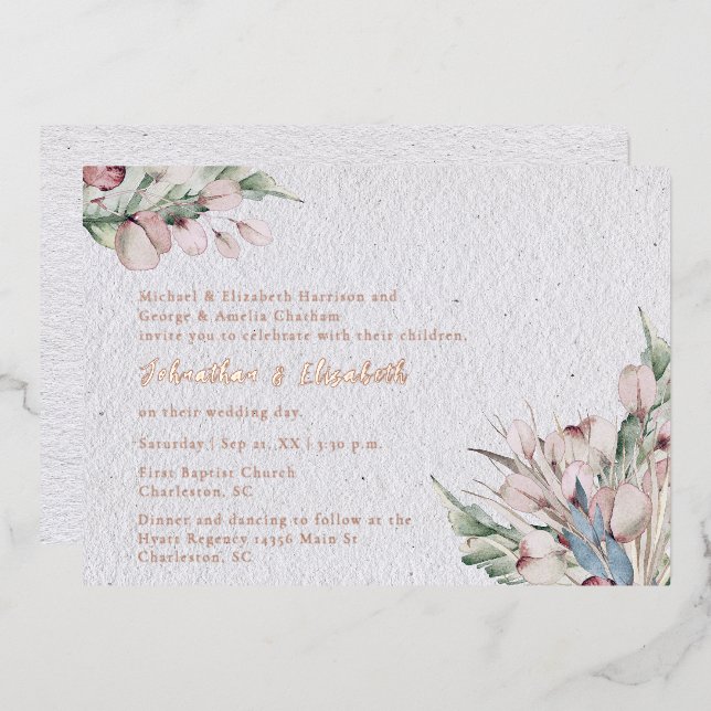 Invitation En Aluminium Aquarelle Boho Floral et Mariage botanique (Recto/Verso)