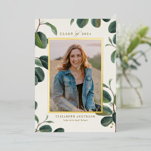 Invitation En Aluminium Aquarelle Botanique Feuille Beige Photo Graduation