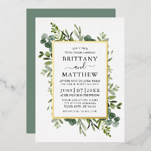 Invitation En Aluminium Aquarelle Botanique Verdure Vert Sauge Or