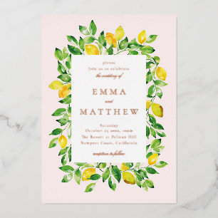 Invitation En Aluminium Aquarelle Cadre citron en Arrière - plan beige