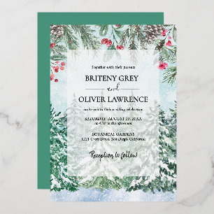 Invitation En Aluminium Aquarelle de la forêt de pins neigeux Mariage à th