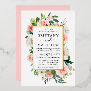 Invitation En Aluminium Aquarelle de mariage rose blush blanc floral or