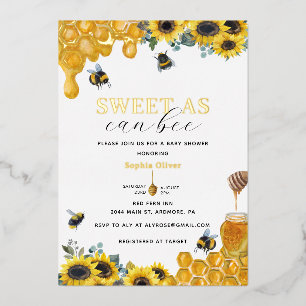 Invitation En Aluminium Aquarelle douce comme Can Bee Baby shower Or