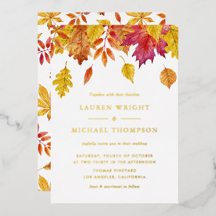 Invitation En Aluminium Aquarelle en chute Feuille Mariage d'automne