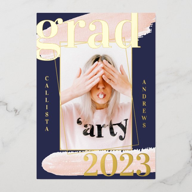 Invitation En Aluminium Aquarelle en or rose réel (Recto)